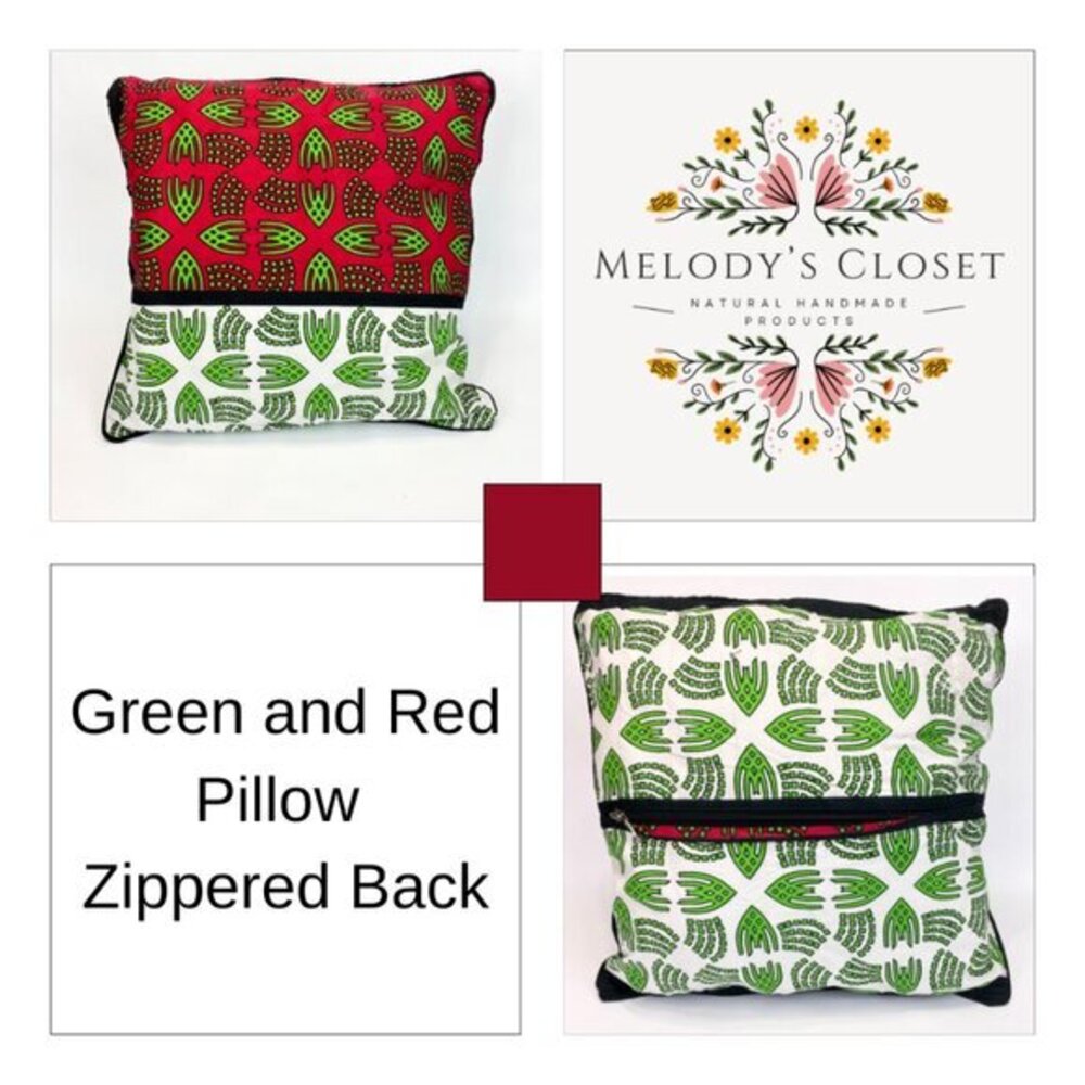 NWOT Handmade Red & Green Ankara Pillow Cover and Pillow